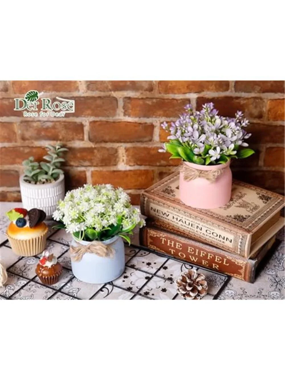Set Of 4 Artificial Potted Plants Faux Flowers Farmhouse Desk Home Decor Color